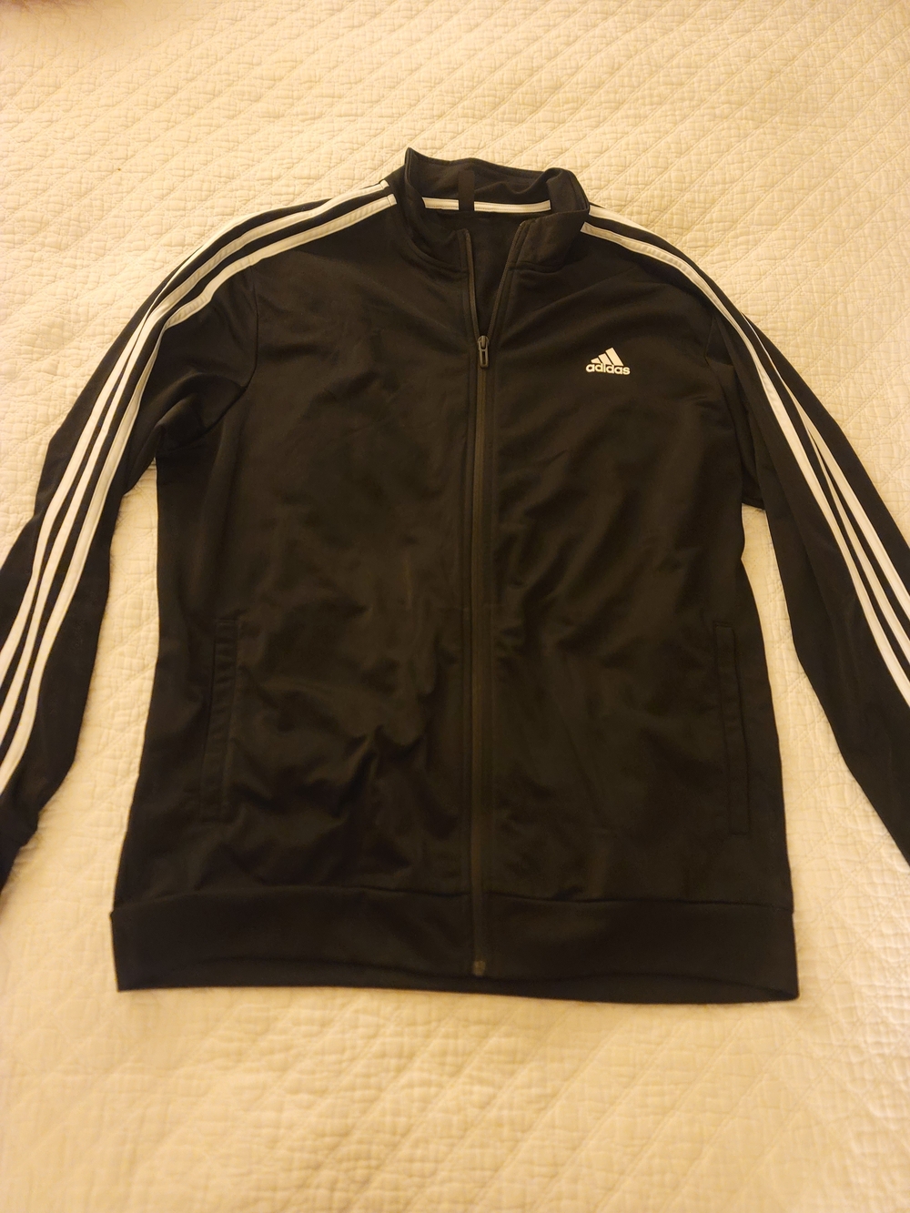 adidas Black Athletic Track Jacket with White Stripes